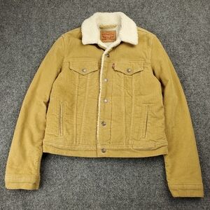 Levis Sherpa Corduroy Trucker Jacket Womens Small Western Snap Up Beige Tan